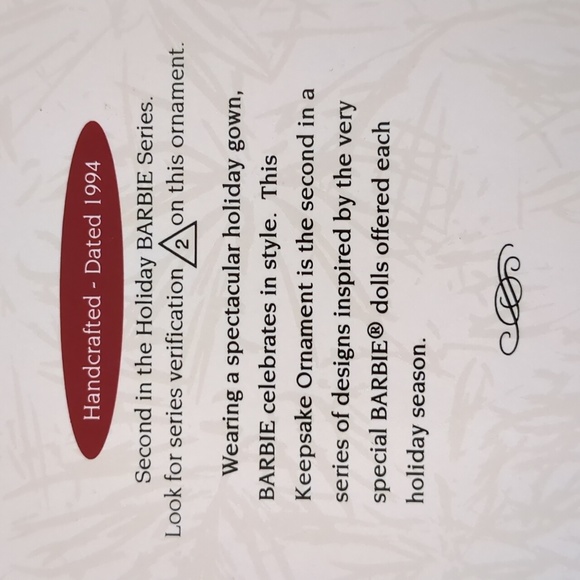 Hallmark Holiday Barbie Ornament 1994 - Picture 2 of 5